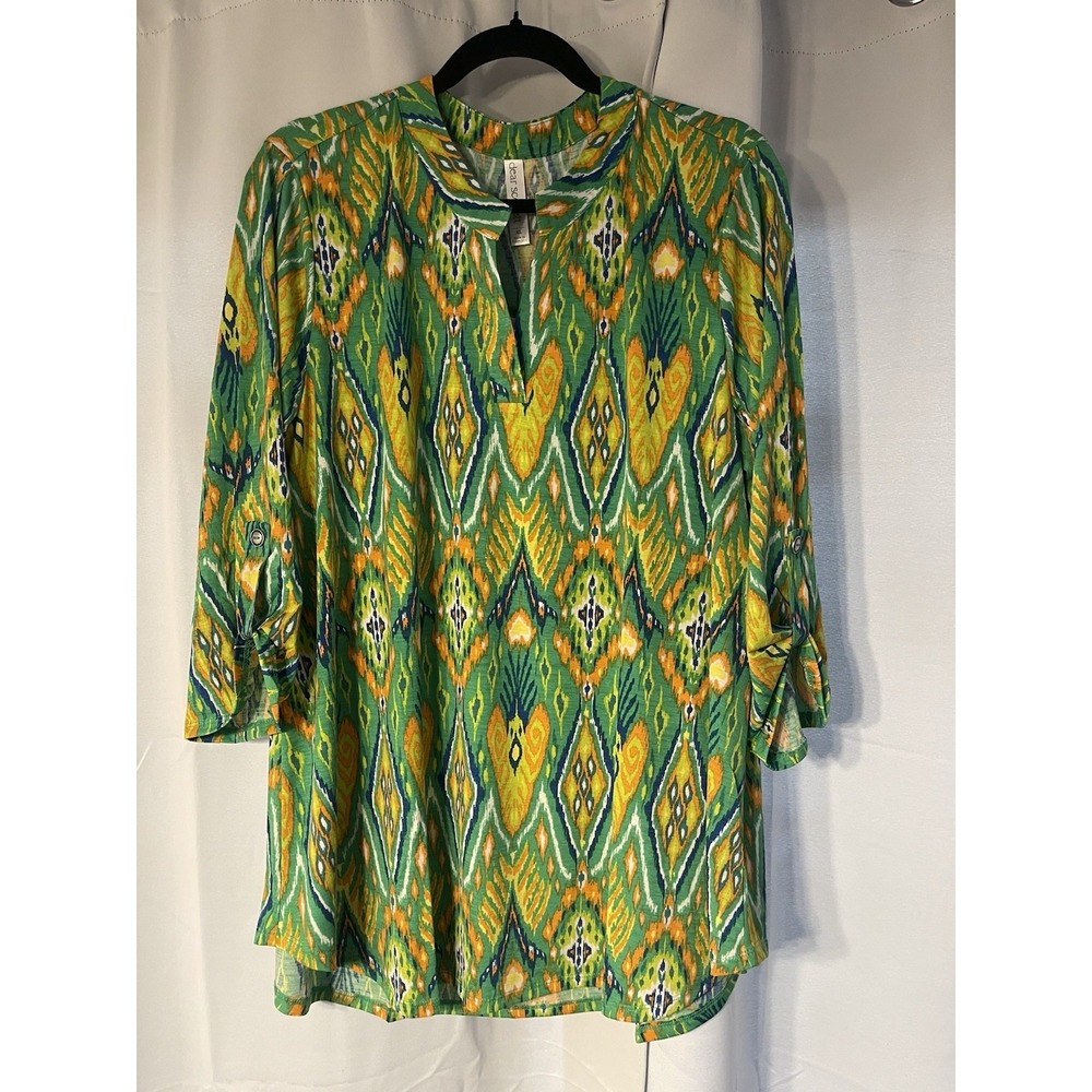 Dear Scarlett Plus Size Women's Top Blouse 3x Orange Lime Green NWT - Picture 3 of 3